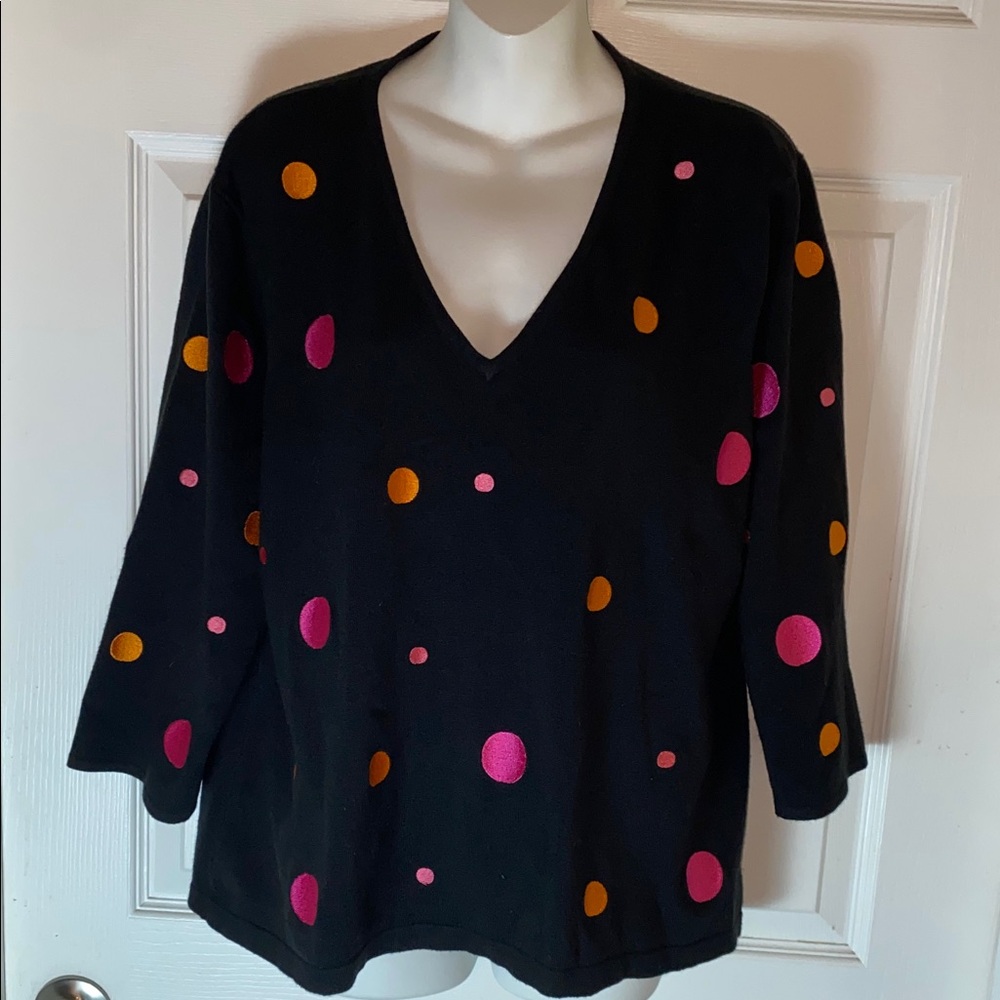Whimsy V-Neck Sweater with Pink and Orange Dots Plus Size 2X